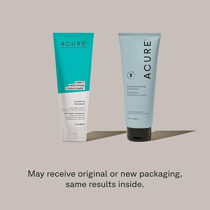Acure Simply Smoothing Shampoo and Conditioner Set - Hydrating & Moisturizing for Women & Men, Moisturize Frizzy, Dry, Damaged Hair w/Coconut Water, Vegan, Paraben & Sulfate Free - 8 fl oz (2 Pack)