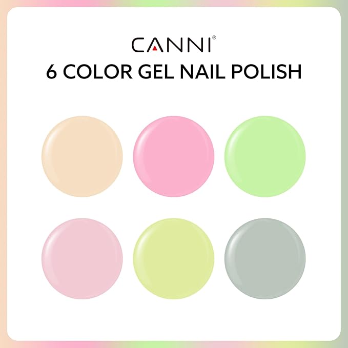CANNI 6Pcs 9ml Pastel Gel Nail Polish Set- Pink Green Gel Polish Kit Candy Colors DIY at Home Salon Christmas New Year's Gifts for Girls