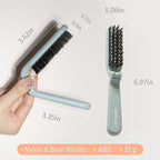Uffy MiniPop Travel Hair Brush – Mini Folding Boar Bristles for Women, Men & Kids | Kid-Friendly Portable Purse Brush for Wet & Dry Hair, Curly or Straight | Pocket-Size Detangler – Soft Grey