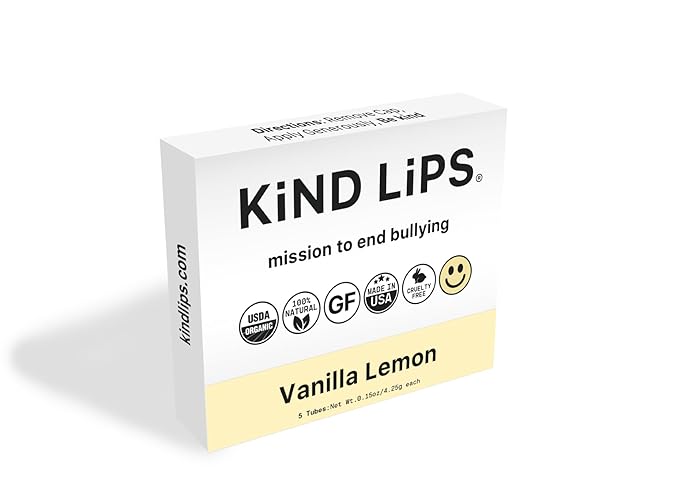 Kind Lips Organic Vanilla Lemon Lip Balm 5-Pack – Refreshing & Comforting Lip Care for Dry, Chapped Lips • 100% Natural, Clean, Gluten-Free, Grain-Free • Made in USA • Family Value chap stick Set