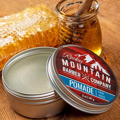Rocky Mountain Barber Company Pomade for Men - 5 oz Tub Classic Styling Product with Strong Firm Hold for Side Part, Pompadour & Slick Back Looks – High Shine & Easy to Wash Out – Water Based