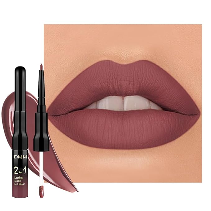 1Pcs 2 in 1 Red Brown Matte Lip Liner and Liquid Lipstick Stain Makeup Set for women, Red Brown Long Lasting Smudge Proof Lip Tint Matte Finish Lip Gloss for All-Day Color Hold Easy to Use 57#