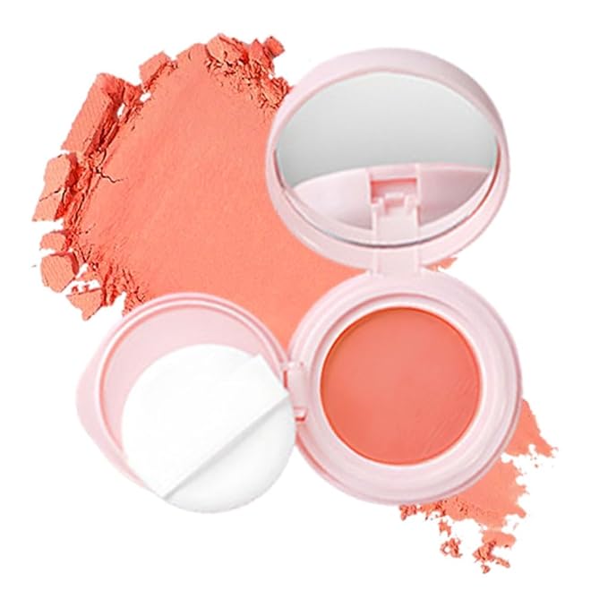 Powder Matte Blush Cheeks Face Makeup for Women With Mirror and Powder Puff Monochrome Blushes Lightweight,Smooth,Blendable,Fade and Transfer-Resistant Baked Blush,Effortless Matte Natural Finish