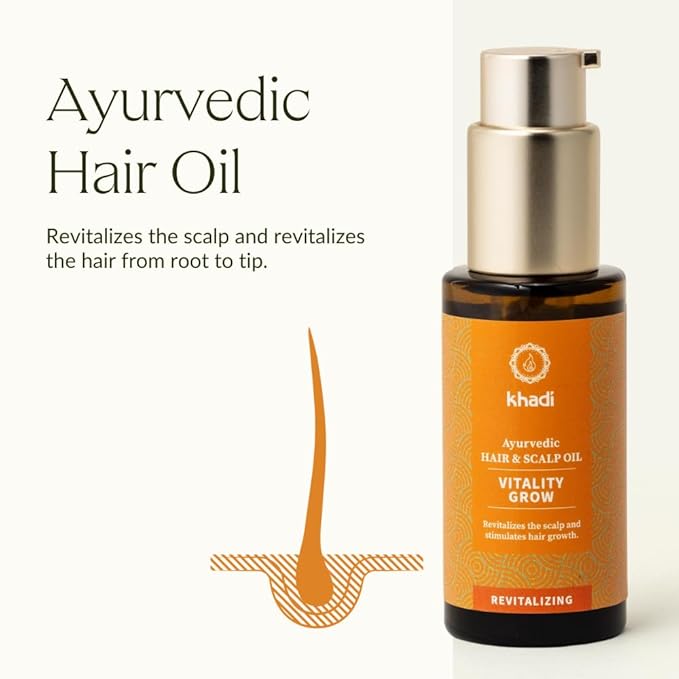 khadi VitalityGrow Hair Oil - Rosemary for more volume & hair growth - against hair loss - 100% natural, herbal, vegan & silicone-free - 1.69 fl oz