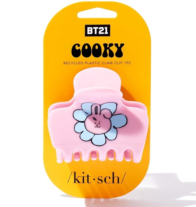 Kitsch BT21 Recycled Plastic Puffy Medium Hair Clips for Women, Medium Claw Clip for Thin & Thick Hair | Ideal Gifts for Women - COOKY, 1pc