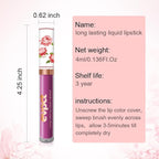 evpct 1Pcs Purple Matte Liquid Lipstick Lip Stain Sets for Women, Peony Flower Mauve Violet Pueple Matte+Lipstick Long Lasting Permanent 24 hr Hours Magic Lipstick 24 Hours original Waterproof, 06#