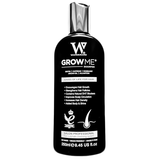 Watermans Grow Me Organic Hair Growth Shampoo for Men & Women – Strengthening & Moisturizing with Biotin, Rosemary, Caffeine & Argan Oil for Fuller, Thicker-Looking Hair (8.45 fl oz)