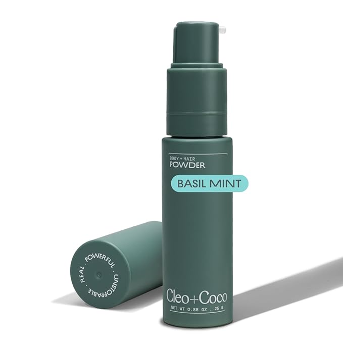 Cleo + Coco. Deodorant Powder for Body and Hair, Basil Mint (0.88 oz), 2-in-1 Deo Powder & Dry Shampoo for Women & Men, Aluminum Free Deodorant, Talc-Free, Anti Chafe Protector, Travel-Size