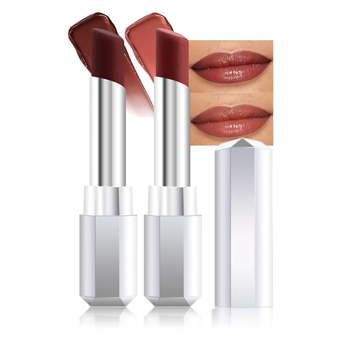 evpct 2Pcs Nude Brown Honey Lipstick Tinted Lip Balm, Sheer Hydrating Shine Tinted Lipstick for Women, Moisturizing Lip Color, Nourishing Tinted Lip Balm Plumper Gloss Stain, Glossy Shiny Finish