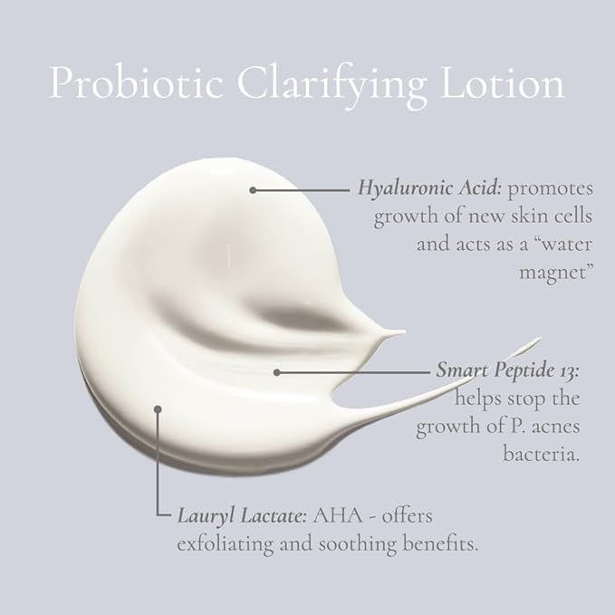 Glowbiotics Probiotic Clarifying Lotion | Oil Control Moisturizer for Oily, Acne Prone & Combination Skin | Reduces Shine & Soothes Redness with Hyaluronic Acid & Smart Peptides | 1.7 fl oz
