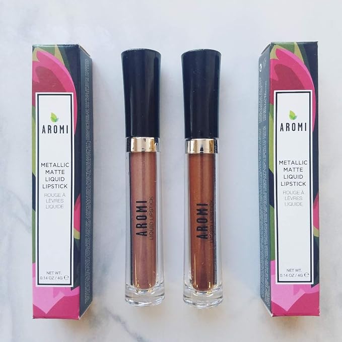 Aromi Chocolate Brown Metallic Matte Liquid Lipstick | Mahogany Bronze, Shimmery Finish, Vegan, Cruelty-free, Long-Lasting, Waterproof, Handmade (Teddy Bear)