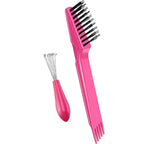 Boao 2 Pieces Hair Brush Cleaning Tool Comb Set Mini Hair Brush Dirt Remover with Metal Wire Rake for Removing Hair Dust Home and Salon Use(Pink and Pink)