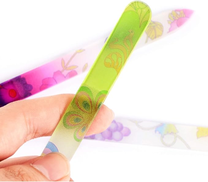 5 Pack Glass Nail File with Case, Crystal Fingernail Files, Double Sided Finger Nail Files, Professional Manicure Nail Care for Presents (Printed-5PCS with Case), Christmas Gifts Stocking Stuffers