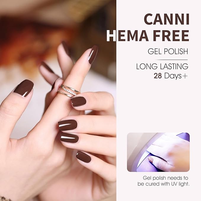CANNI 6 Colors 9 ML Hema-Free Brown Gel Nail Polish Set, Dark Chocolate Brown Gel Polish Kit Fall Light Colors, Soak Off LED Nail Gel Manicure Kit DIY at Home Salon Gifts