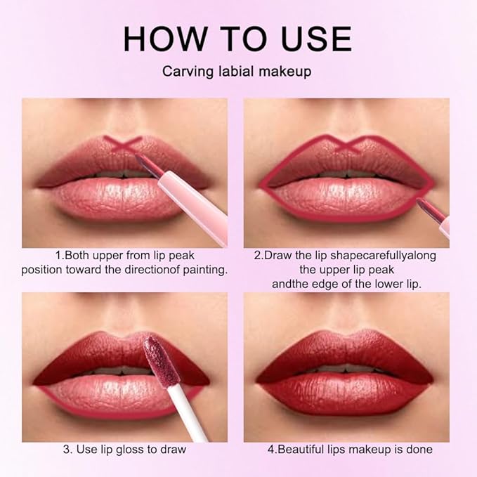 Kaely 2-in-1 Dark Red Metallic Lipstick and Lip Liner, Shimmer Liquid Metallic Lipsticks for Women, Glitter Lip Gloss Stain Long Lasting Waterproof Smudge Proof 24 Hour, Vegan Makeup, 01