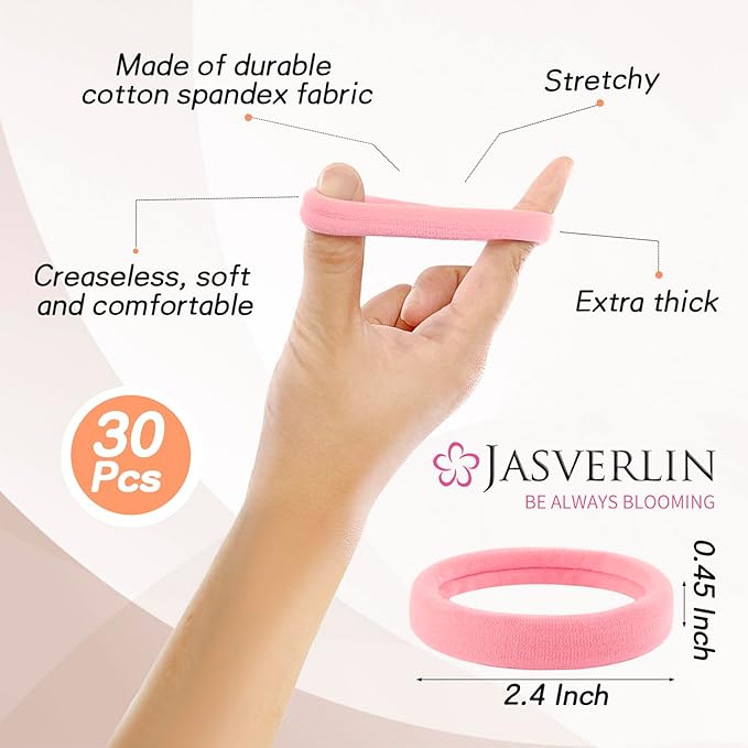 2.4 Inch Pink Hair Ties for Girls Thick Hair, Large Soft Hairties Seamless Cotton Bands for Women, No Damage Crease-free Nylon Elastic Scrunchies Curly Accessories 30 Pcs