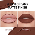 evpct Dark Brown Gradient Matte Lipstick Lip Liner Crayon Combo Pencil Set for Women Long Lasting Waterproof, Cocoa Brown Matte Cream Lip Liner and Lipstick Combo Makeup, Flawless Gradual Ombre Effect