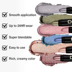 evpct 8Pcs Cream Eyeshadow Stick Set for Women, Black White Lavender Purple Matte Blue Chocolate Emrald Green Grey Shimmer, Silky Matte Shimmer Eyeshadow Applicator Sticks Eye Makeup sombras para ojos