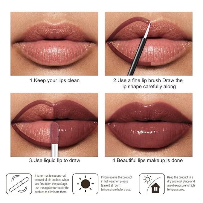 evpct Mauve Nude Shiny Longwear No-Budge Liquid Lip Color Lipstick Makeup, Highly Pigmented Color Instant Shine, Waterproof Long Lasting Lipstick for Women, Lip Stain Gloss with Lip Liner Brush, 14#