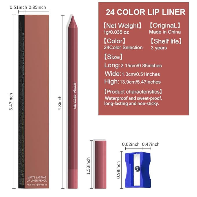 evpct 1Pcs Mauve Red Matte Long Lasting Lip Liner Pencils Makeup for Shaping & Sculpting Lips, No Transfer Long Wear Waterproof Pigmented Lip Liner lipliners Crayon Lipstick Pencil Sharpener 05