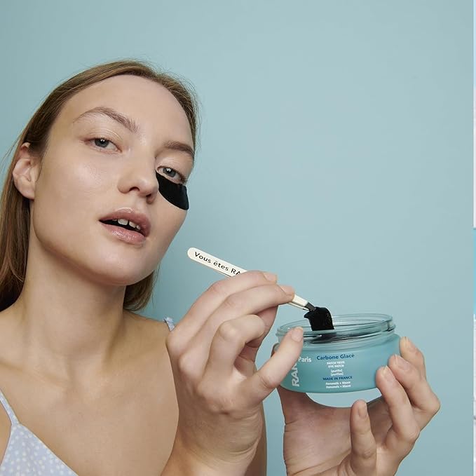 RARE Paris - Carbone Glacé - Purifying Carbon Black Under Eye Patches - Cleanses & Tightens - With Hamamelis & Mallow - Purifying, Firming & Revitalizing - Multi-Active Serum Formula - 30 Pairs