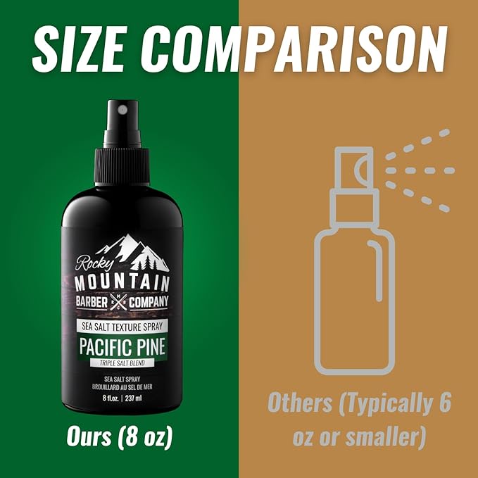 Rocky Mountain Barber Company Sea Salt Spray for Men - Adds Volume, Texture and Light Hold for All Hair Types - Triple Salt Blend - 8 oz