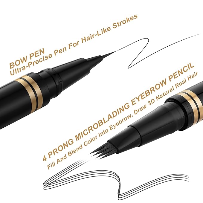 Eyebrow Pen,2-in-1 Waterproof Eyebrow Pencil with 4 Tip Microblading Brow Pen and Ultra-Precise Brow Pencil,with Dual-ended Eyebrow Brush,Eyebrow Makeup for Natural Looking - Black