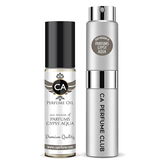 CA Perfume Duo Impression of Parfums Gypsy Aqua For Women And Men Perfume Layering Set Long Lasting Travel Size EDP + Body Oil Roll-On Bottle 0.27 Fl Oz+0.33 Fl Oz