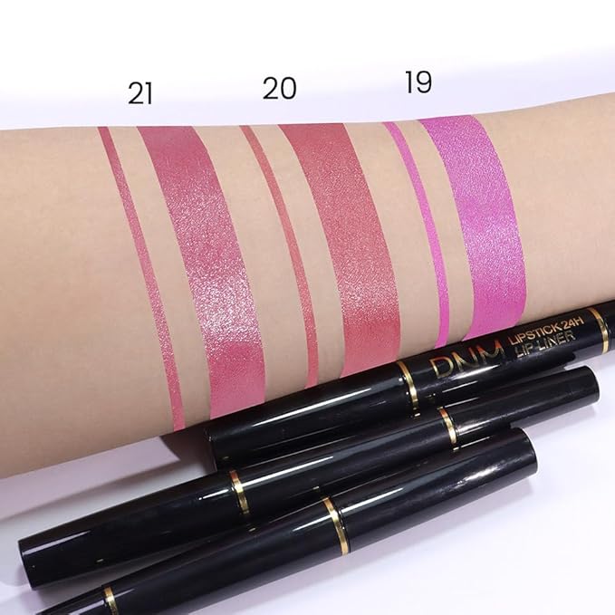 evpct 3Pcs Nude Pink Rose Red Metallic Shine Shimmer Lip Liner and Lipstick Combo Set Kit for Women, Lightweight Hydrating Formula High Impact Full Coverage Lipstick and Lip Liner Makeup Gloss