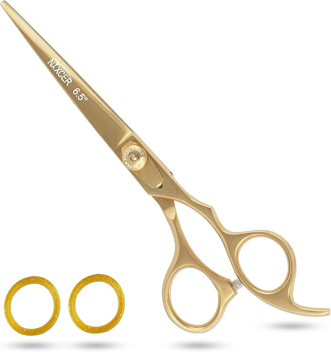 Hair Cutting Scissors -Sharp Razor Edge Blade Hair Shears Series - 6.5" With Fine Adjustment – Stainless Steel Hair Scissors Professional For Men, Women & Babies (Gold)