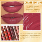 evpct 12Pcs Matte Liquid Lipsticks Set with Moisturize Lip Oil, Maroon Plum Mauve Orange Wine Deep Red Lipstick Long Lasting Waterproof, Non-stick Cup Lip Gloss Kit Pigmented 24 Hours Makeup for Women