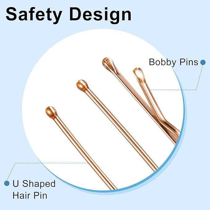 TsMADDTs Hair Pins, 200PCS Rose Gold Bobby U Shaped Hair Pins for Women Styling, Ballet Bun with Box, 2.4IN & 2IN