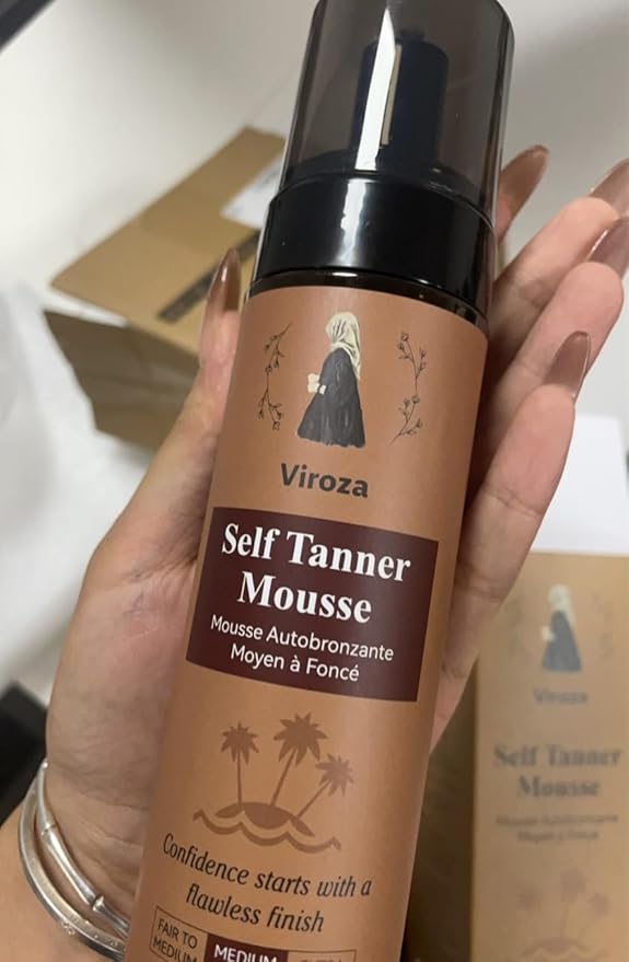 Self Tanner Mousse Natural Medium to Dark Tan for Cooler Skin Tones Vegan Organic Self Tanning Lotion DHA-Free Tanning Foam for Face & Body Streak-Free Fake Tan with Coconut Scent (200ml / 7 fl. oz)