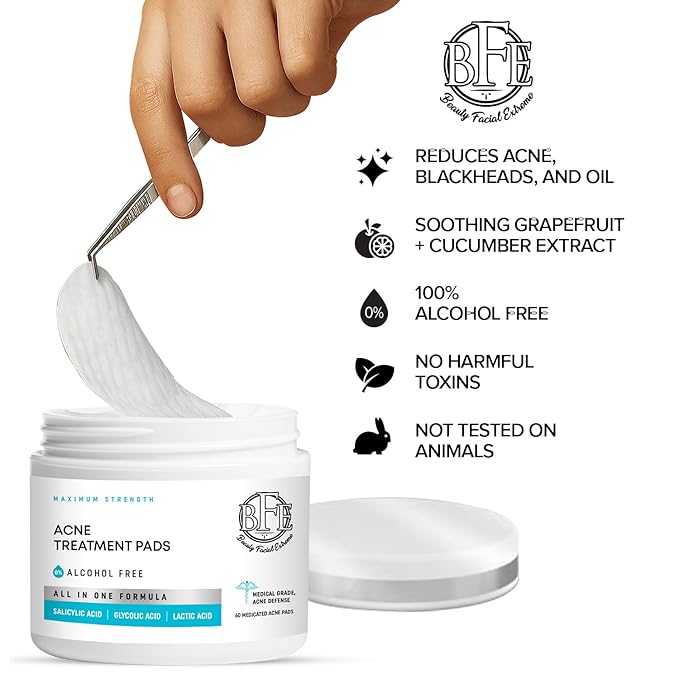 Acne Treatment Pads- Eliminates Cystic Breakouts, Oily Skin & Clogged Pores. Clear Pimple, Whitehead, Blackhead, Dark Spots & Improve Skin Texture.