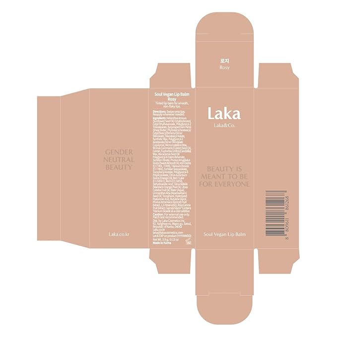 Laka Soul Vegan Lip Balm (4 Shades) Tinted, 3.9g/0.13oz, Deep Nourishing Plant-Based Lip Moisturizer, Vegan Lip Balm for Dry, Cracked and Chapped Lips (#Rosy)