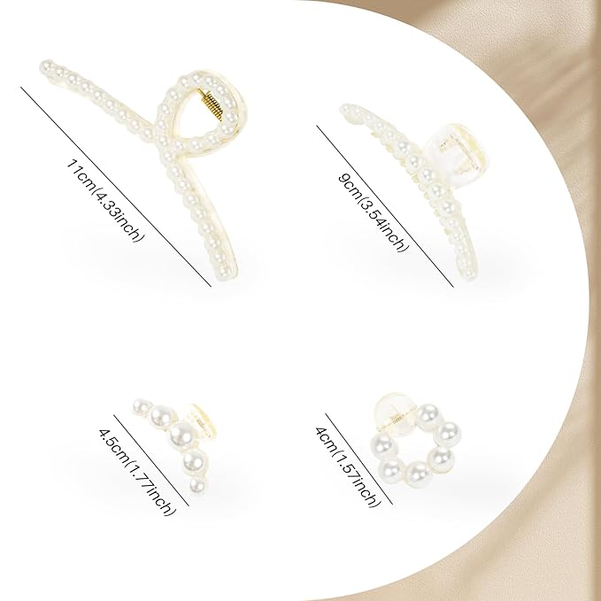 Pearl Hair Accessories for Women - 8PCS Claw Clips for Thick and Thin Hair, Barrettes for Styling and Weddings