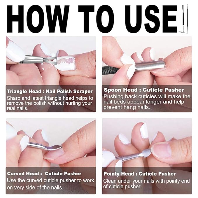 2PCS Metal Black Cuticle Pusher and Cutter Remover Salon Quality Stainless Steel Gel Nail Polish Peeler Scraper Durable Professional Manicure Pedicure Cleaner Tool For Fingernail and Toenail