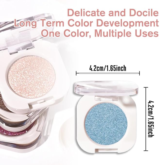 Sky Blue Single Metallic Shimmer Eyeshadow Makeup, Neutral Powde Eye Shadow for Women, Sky Blue Metallic Glitter Singles Eyeshadow Palette Pigmented Waterproof, Girls Christmas Eyeshadows Gifts