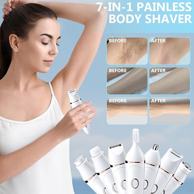 3.0 Facial Hair Removal for Women, Hair Removal for Face,7-in-1 Painless Body Shaver,Rechargeable Hair Removal kit for Facial, Legs,Underarm