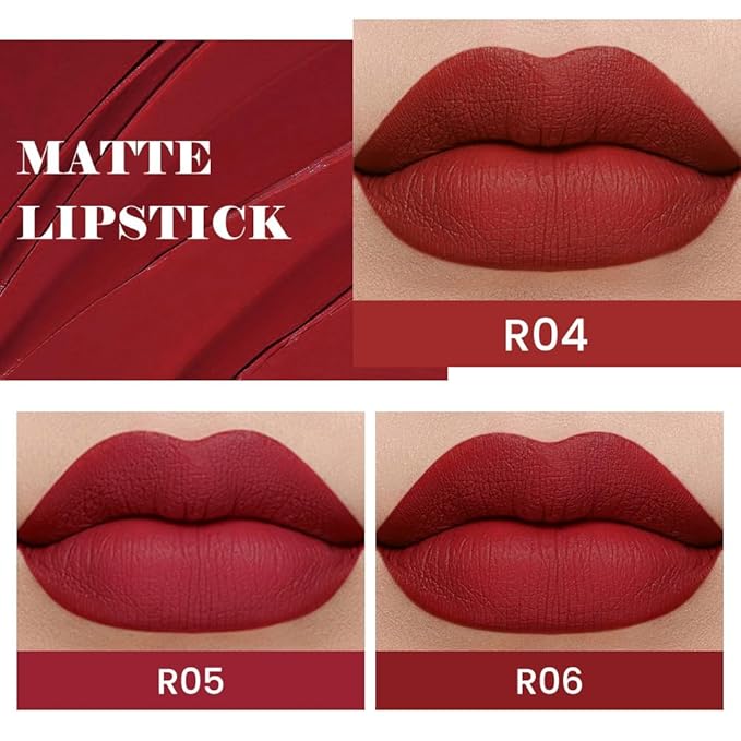evpct 3Pcs Dark Deep Light Bright Ruby Red Matte Lipstick Set for Women Red Matte Silky Velvet Listick Waterproof Long Lasting Smudge Proof 24 hour Lip Stain Makeup matte lipstick 24 hours original 6