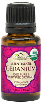 US Organic 100% Pure Geranium Essential Oil - USDA Certified Organic, Steam Distilled - W/Euro droppers (More Size Variations Available) (15 ml / .5 fl oz)