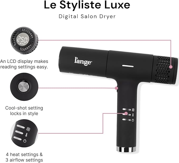 L'ANGE HAIR Le Styliste Luxe Digital Luxury Hair Dryer | Quiet Brushless Blow Dryer with Diffuser | Hairdryer with 4 Heat & 2 Speed Settings | Negative Ion Technology | Best Hair Dryer for Blowouts