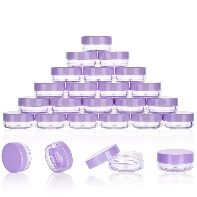 3 Gram Sample Containers With Lids, 25 Count Tiny Jars, Empty Lip Balm, Mini Cosmetic Containers, Makeup Travel With Labels, Mini Disposable Spatulas