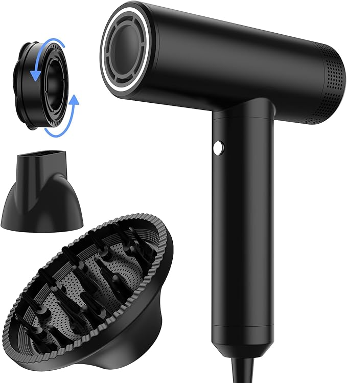 Professional High Speed Ionic Hair Dryer | Ultra-Fast Drying | Low Noise | 110000 RPM |Metal Body |Household Travel| Compact Blow Dryer with Magnetic Diffuser for Faster Drying All Hair Types