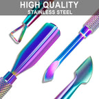 2PCS Metal Cuticle Pusher and Scraper (Chameleon/Rainbow), Colorful Nail Trimmer Cutter Stainless Steel Gel Scraper Tool, Polish Remover Peeler Salon Manicure Cleaner for Fingernail and Toenail