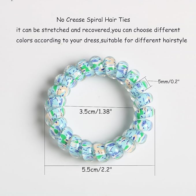 Spiral Hair Tie, 25 Count, Pack of 1 Skin-friendly TPU, Elastic Coil Hair Ties for Women Girls, No Crease Telephone Wire Cord Hair Ties for Thick Hair & Thin Hair, Mixed Color
