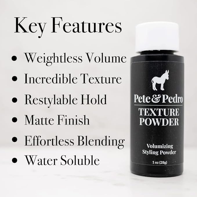 Pete & Pedro TEXTURE POWDER - Texturizing and Volumizing Styling Powder For Men & Women | Adds Mega Volume & Texture, Matte Finish, Root Lifting & Restyleable Hold | As Seen on Shark Tank, 0.5 oz.
