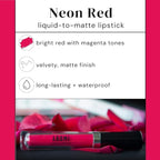 Aromi Matte Liquid Lipstick | Bright Magenta Red Lip Color, Long-Lasting, Transfer and Smudge Proof, Waterproof, Paraben, Phthalate, + Gluten Free (Neon Red)