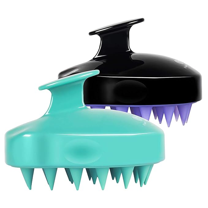 HEETA Hair Scalp Massager Shampoo Brush 2 Pack, Soft Silicone Bristles to Remove Dandruff, Waterproof Hair Scrubber for Both Wet Dry Use, Suitable for Men & Women (Green & Black)