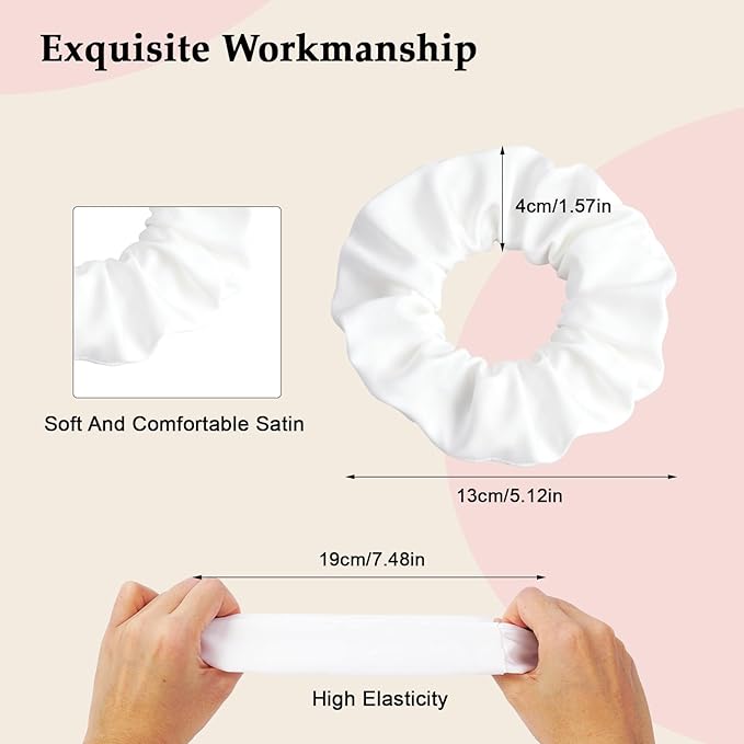 Satin Scrunchies for Women – 8PCS White Silk Hair Ties – No Crease, Frizz-Free, Gentle Elastic Hair Bands for Thick & Thin Hair, Soft & Stylish Hair Accessories Gifts